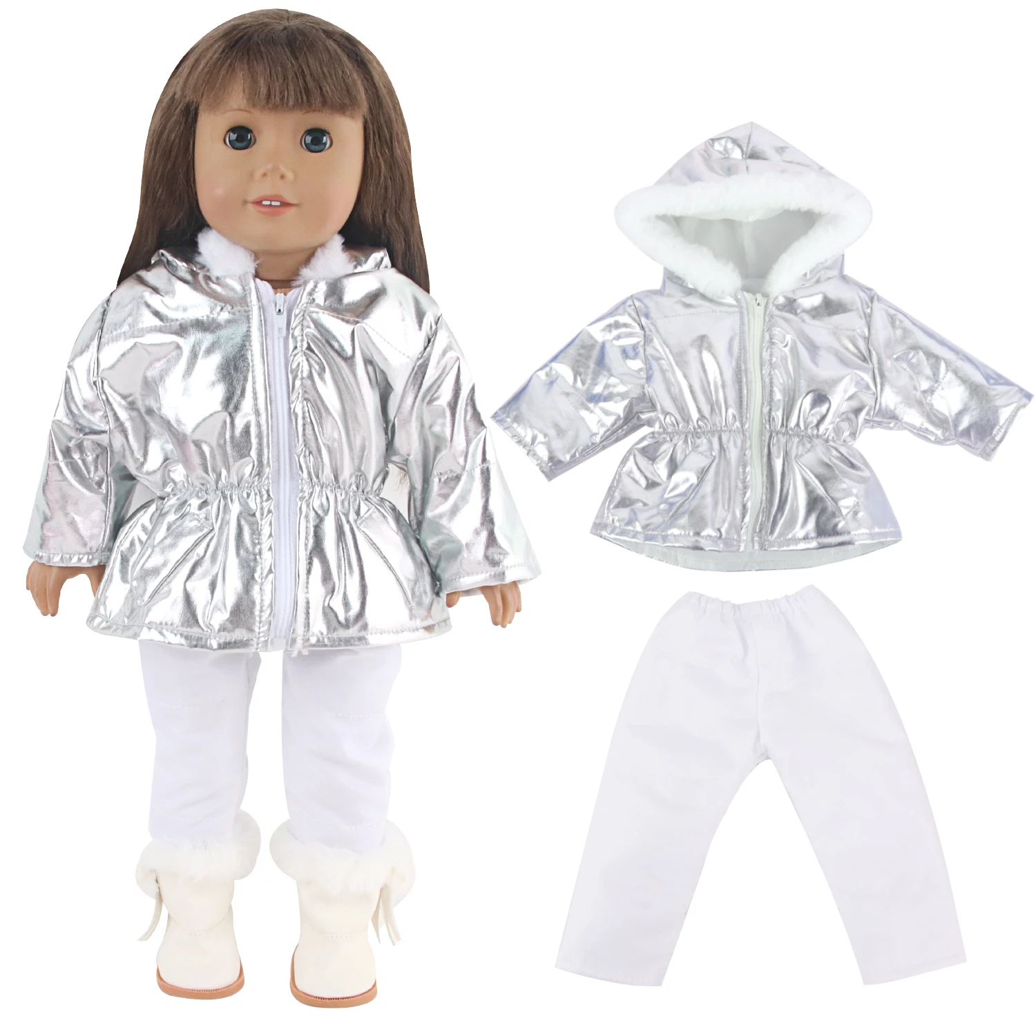 Silver Down Jacket Clothes Set For 18 Inches American Dolls Warm Coat Pants Suit For 43CM Baby New Bron&OG Girl,Russia DIY Dolls