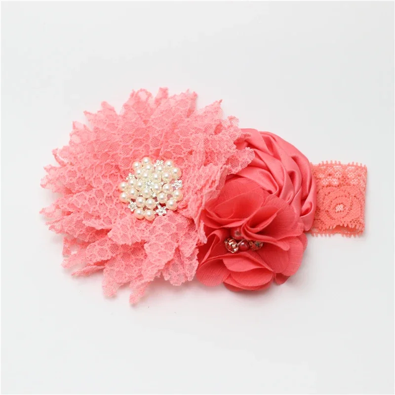 Baby Mädchen Blumen Stirnband Neugeborenen Perlen Blumen mit Spitze breite Stirnbänder Bebes Haarschmuck Phoro Requisiten Kinder Turban