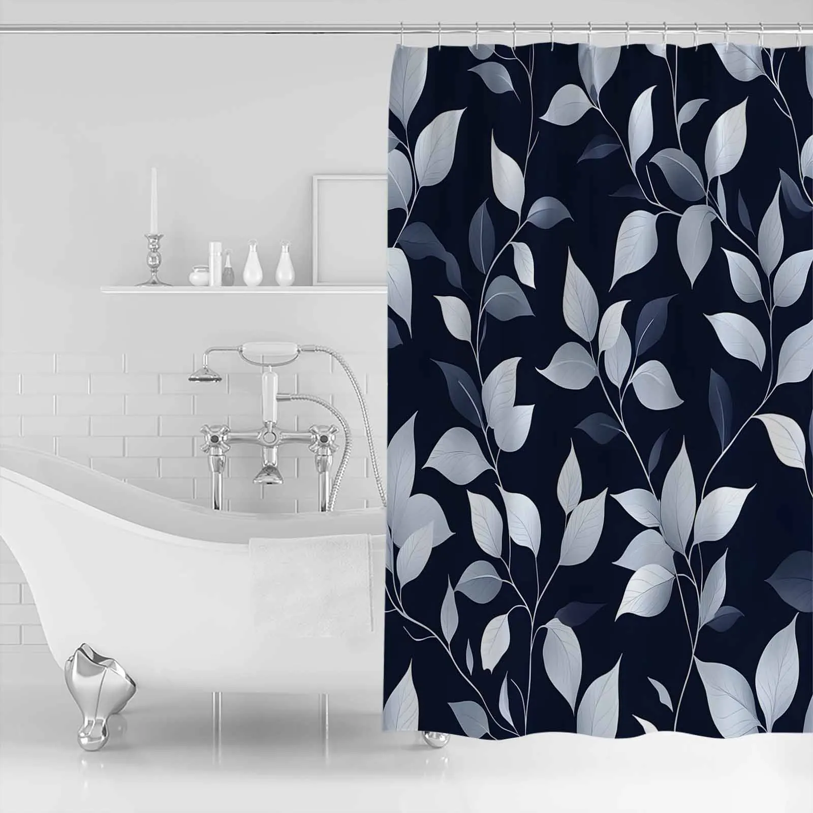 

Indigo Leaf Texture Plant Shower Waterproof Polyester Bath Curtain Home Decoration Bathroom Accessory Curtain