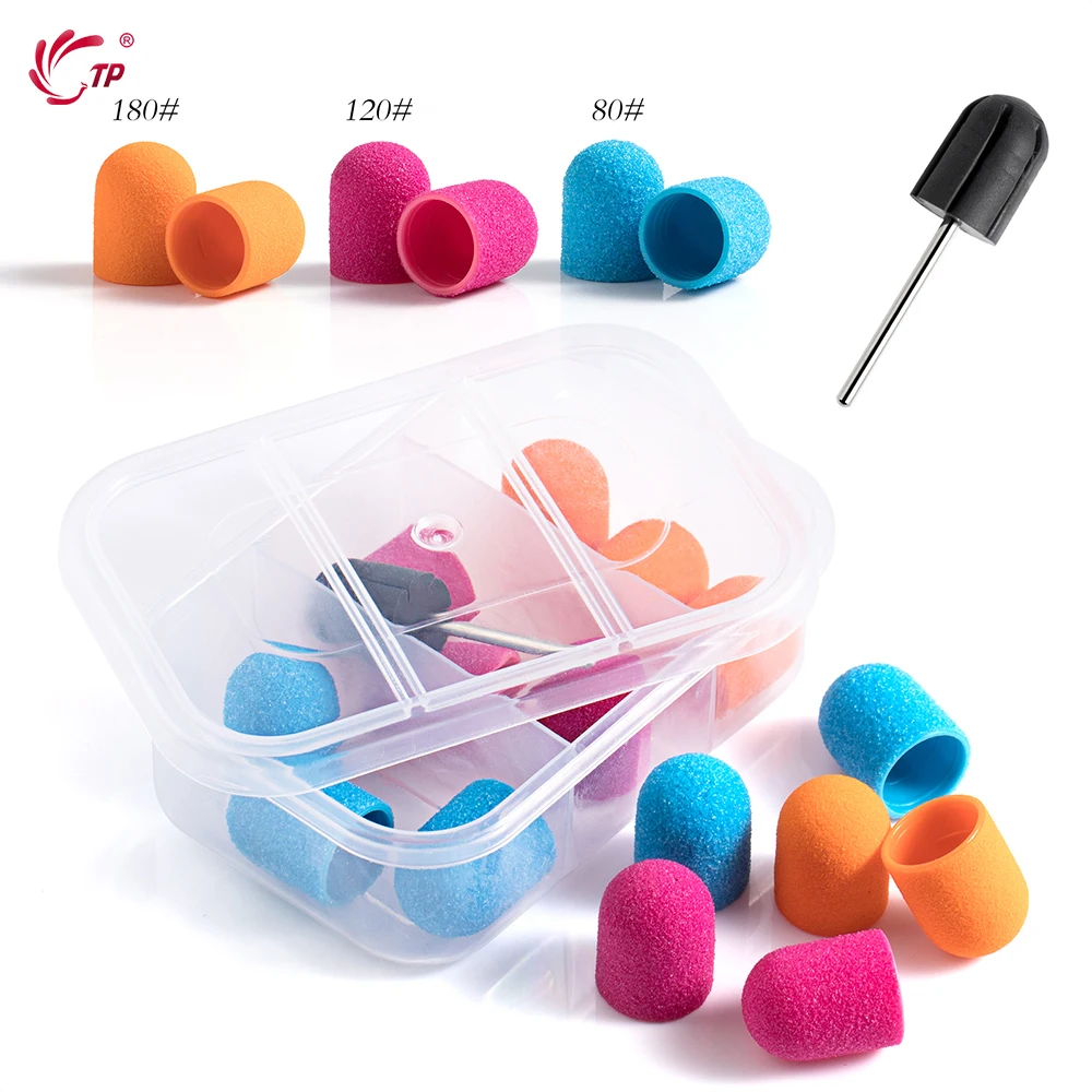 TP 15 pièces capuchons de ponçage des ongles avec embout de mandrin pour dissolvant de lime de pied manucure pédicure polissage des ongles bavure utilisation en Salon à domicile 13x19mm