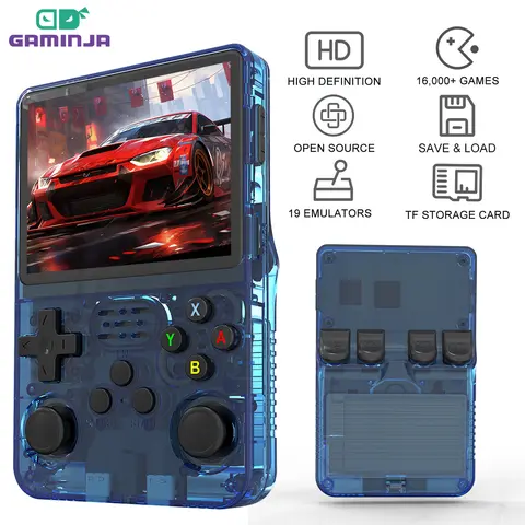 R36S 오픈 소스 K36 휴대용 게임 콘솔 3.5인치 IPS 스크린 16000개 게임 내장 PS1/PSP/DC용 온라인 복식 지원
