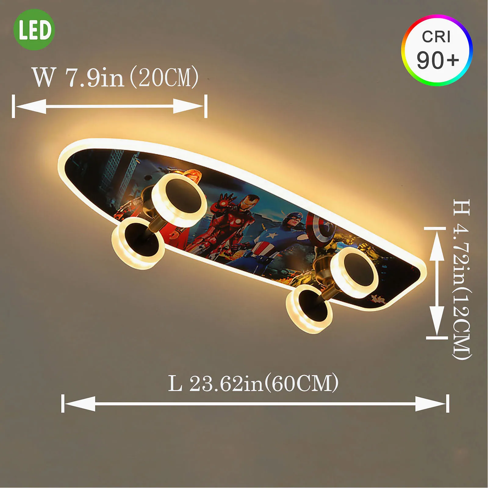 어린이 방 스케이트보드 천장 조명, 원격 밝기 조절 가능, 현대 천장 램프, RGB 색상 변경, 소년 침실 장식