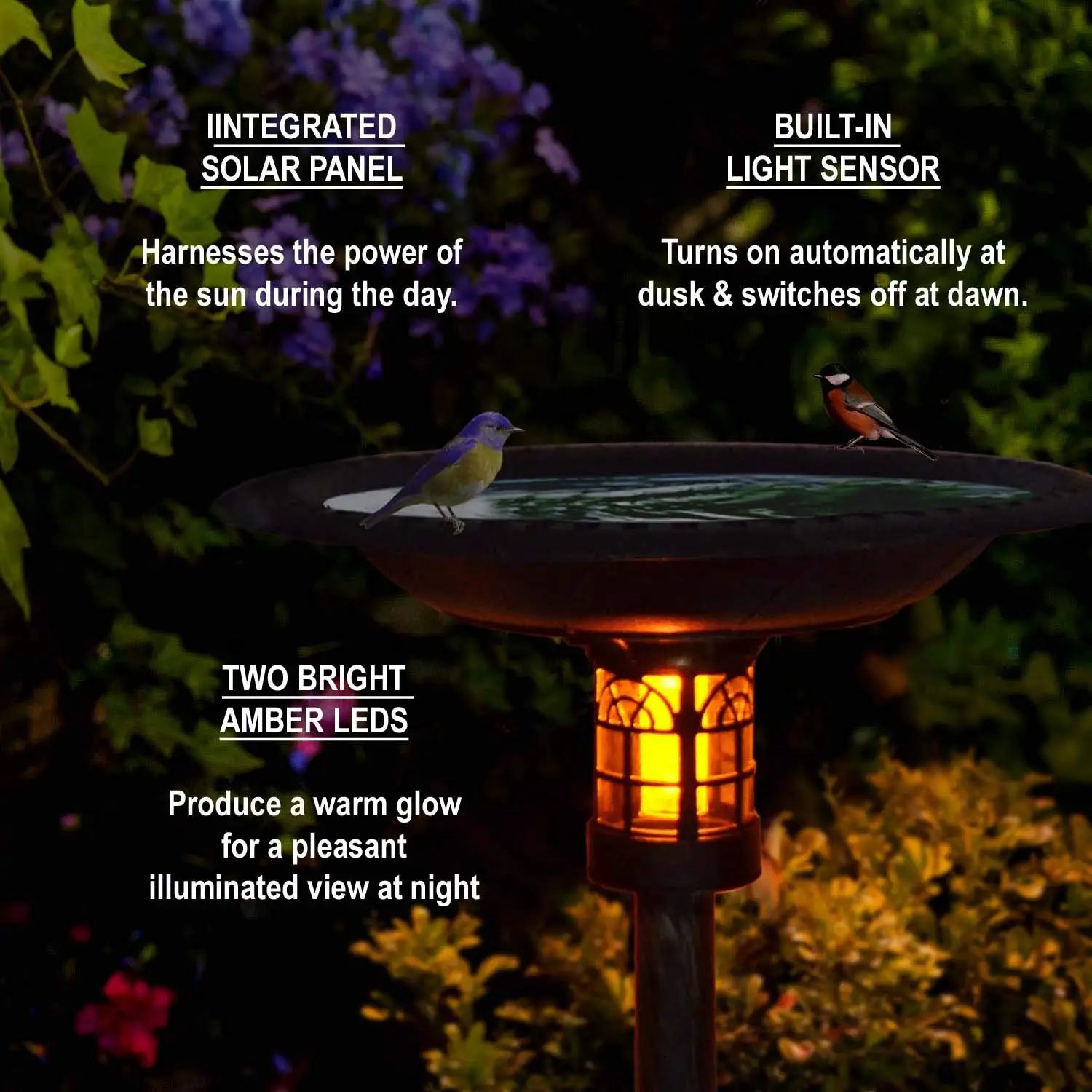 34 Inch Solar Powered LED Lighted Birdbath for Outdoors Yard Outside Outdoor Garden Decoration Pedestal Base Stand