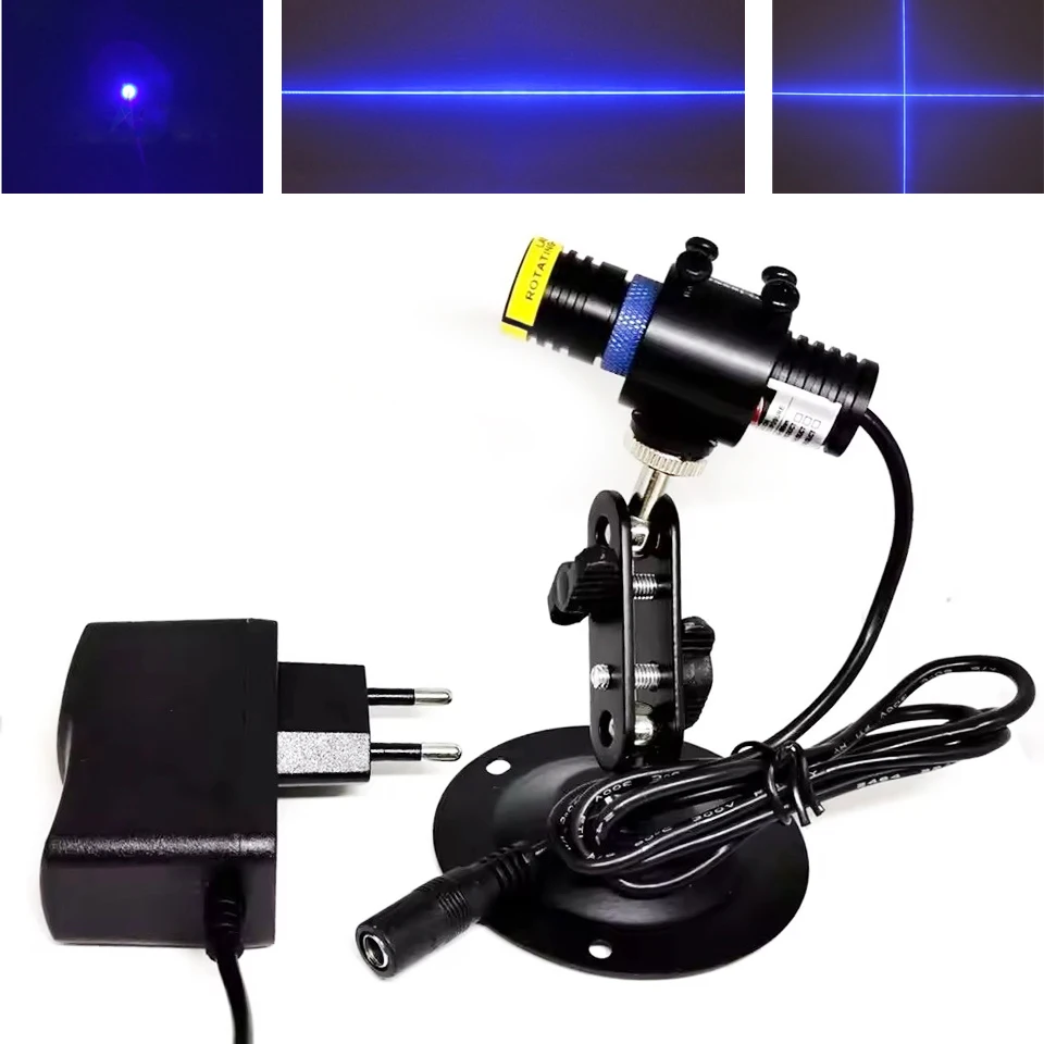 

450nm 100mW Blue Focusable Dot Line Cross Laser Diode Module DC5V Adapter Adjustable Holder