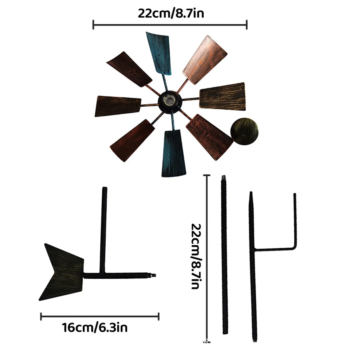 1pc Metal Windmill With Garden Stake, 360° Rotating Wind Power Toy, For Outdoor Patio Lawn Yard Garden Decoration,  Metal Crafts