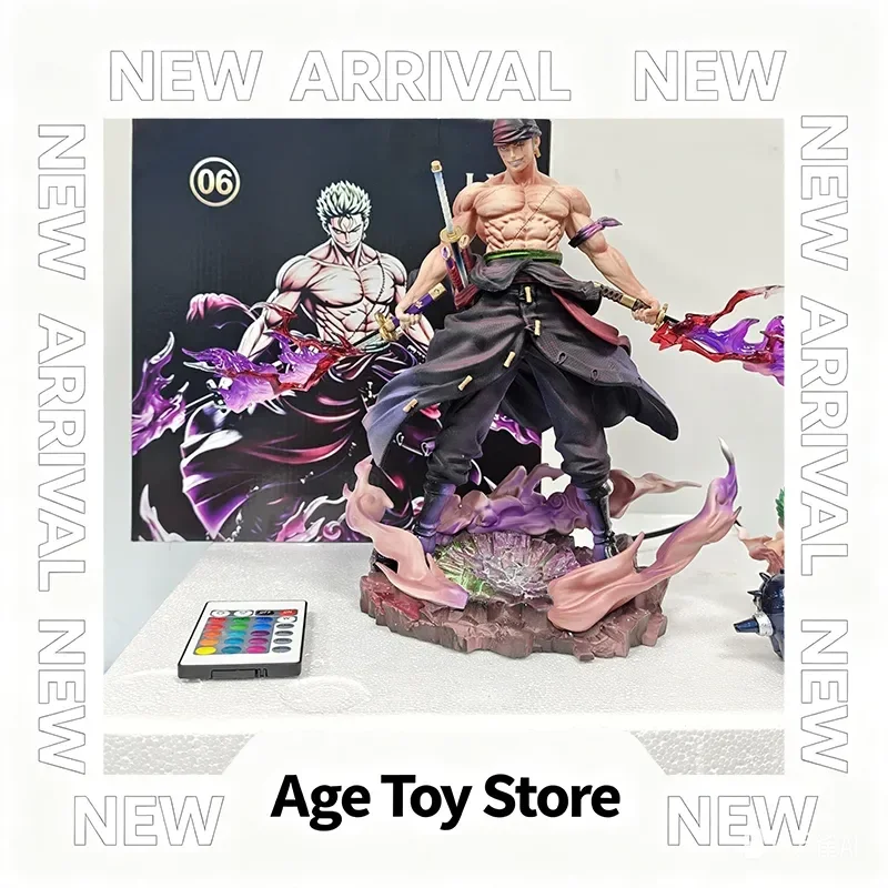 One Piece Roronoa Zoro Anime-Figur, König des Hells, 28 cm, PVC-Statue, LED, austauschbarer Kopf, Desktop-Sammlungsmodell, Geburtstagsgeschenke