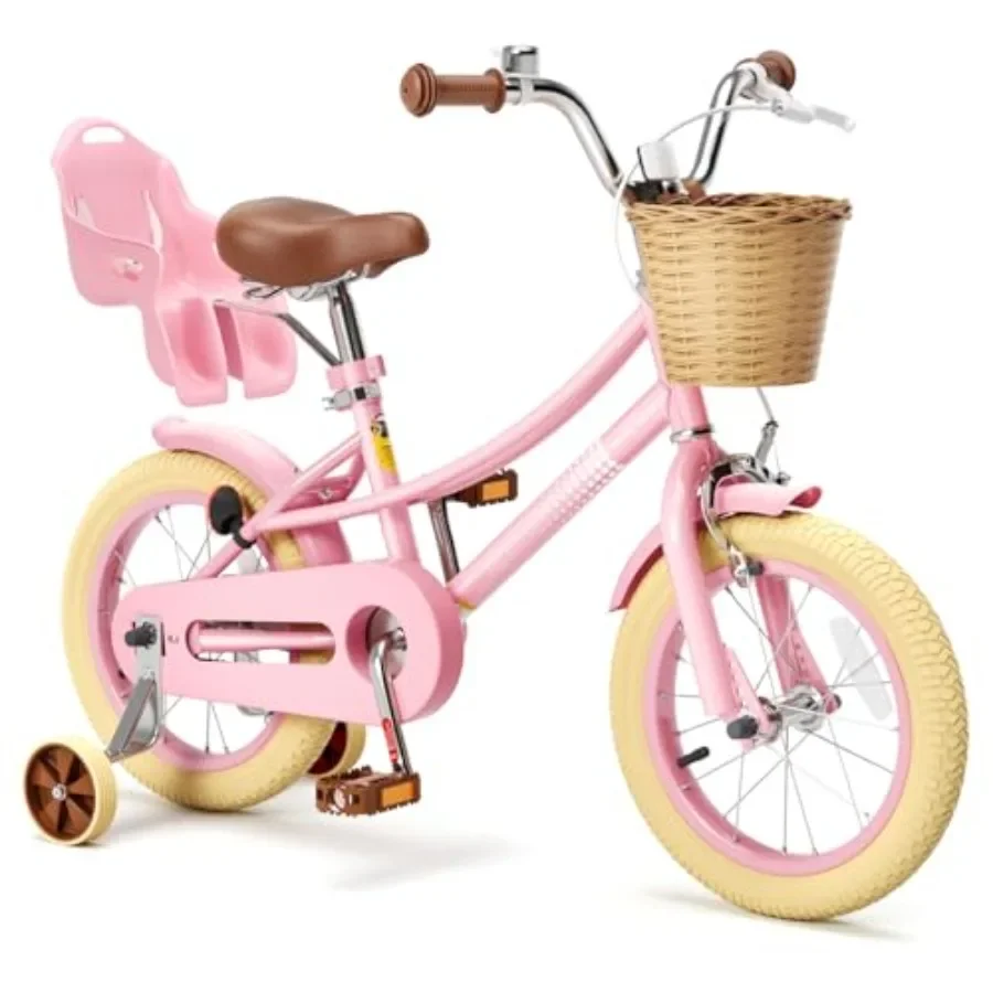 

Toddler Bike for 2-12 Year Old Girls: 12/14/16/20 Inch, Steel Frame, Pink, Includes Training Wheels, Doll Seat Basket