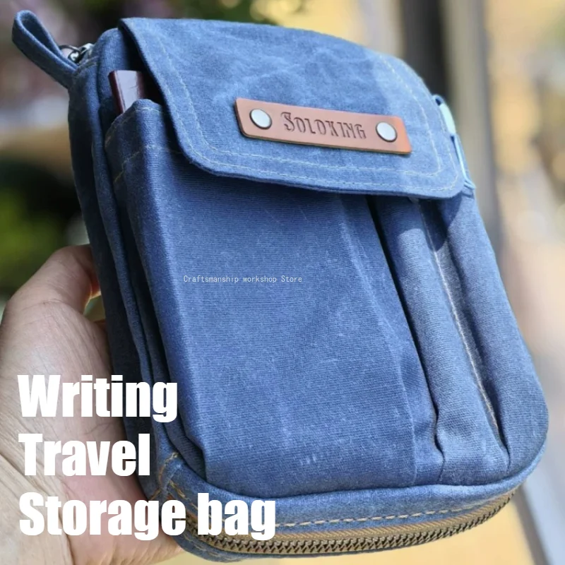 Oil-wax Canvas Loose-leaf Notepad Zipper Journal Notes This Storage Bag Large Capacity 18/14cm DIY Writing Travel Storage Bag