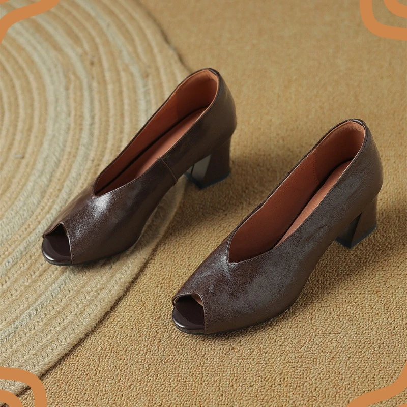 2026 New Arrival Women Shoes Retro French Peep Toe Low Heels for Woman Elegant Office Work Shoes Designer Shoes Zapatos De Mujer
