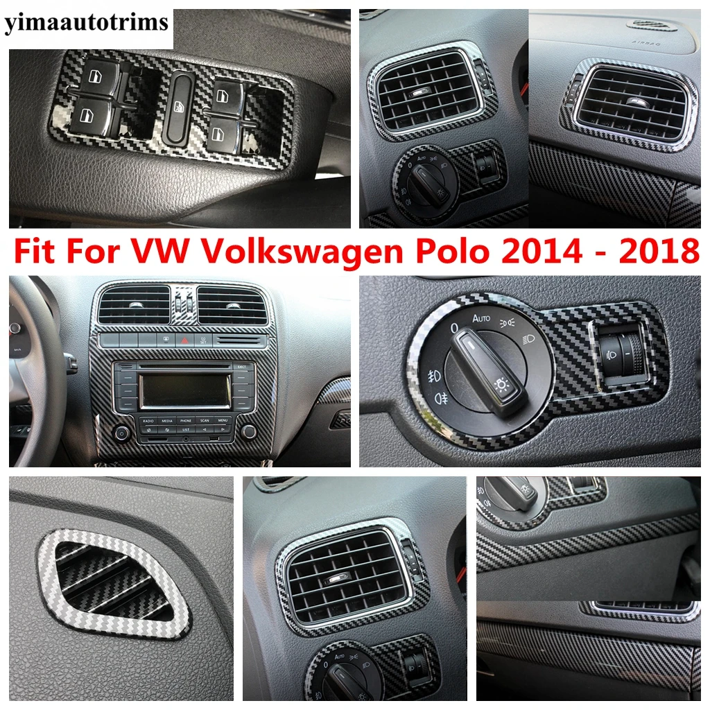 

Central Panel Strip Dashboard Air AC Vent Window Lift Cover Trim ABS Carbon Fiber Accessories For VW Volkswagen Polo 2014 - 2018