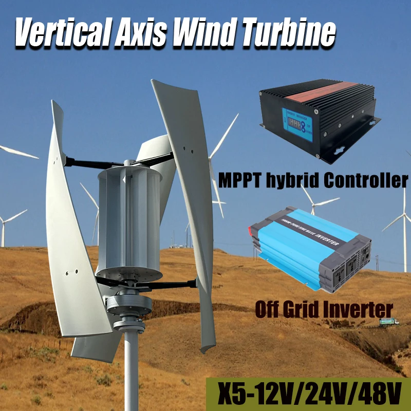 3 Blades 12V/24V/48V Vertical Axis Wind Turbine Generator With Mppt Controller Off Grid System Home Use Low Noise Homeuse