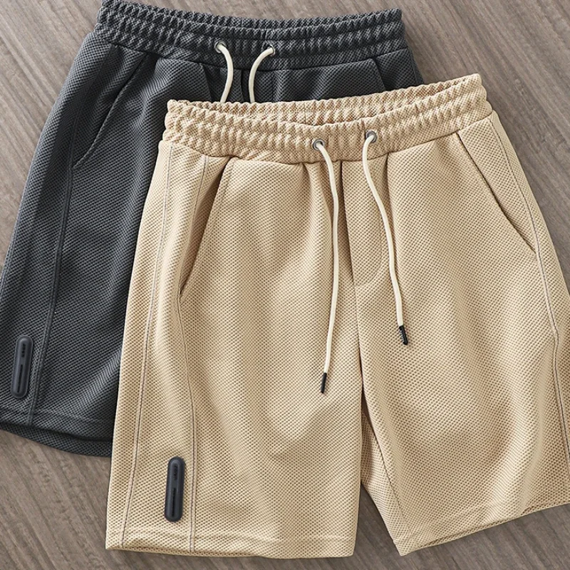 Solid Shorts Men Lace-up Loose Summer Breathable Casual Baggy Sporty Knee Length Japanese Style Harajuku Bodybuilding Stylish