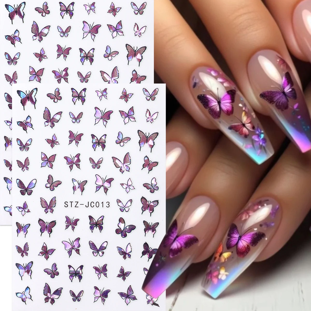 Spring Stickers for Nails Butterfly Laser Holographic Design Art Self-Adhesive Insect Decals Decoration DIY Manicure Accessories