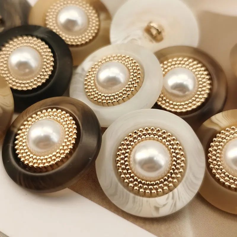 Luxury Resin Metal Buttons Imitation Pearls Decorative DIY Clothes Buttons Sewing Accessories Material Coat Buttons Wholesale