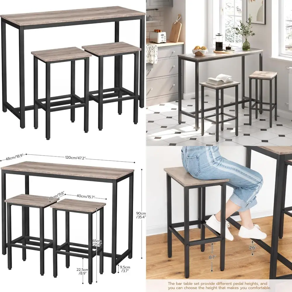 

3-Piece High Top Breakfast Table Set with Rectangular Pub Table and 2 Stools for Small Spaces