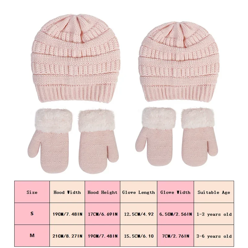 Gorro y guantes de punto para niños, 2 piezas, terciopelo cálido