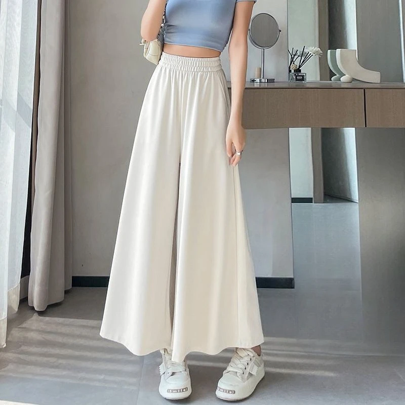 

Chic Women's 9/4 Length Loose Palazzo Pants High Waist Airy Lightweight Non Transparent Summer Trousers