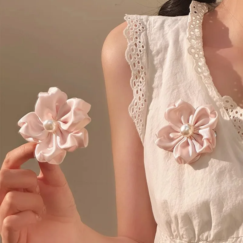 Sweet Girl Heart Pink Cherry Blossom Hair Clip Pearl Ins Cute Flower Hair Clip Brooch Bangs Side Clip Hair Accessory