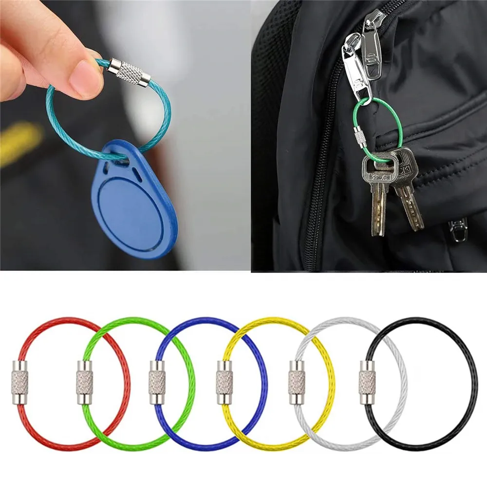 10 Pack Multi Color Stainless Wire Keychain Cable 6 Inch1.5mm Stainless Steel Key Ring Loop Assorted Colored Keychain ID Tags