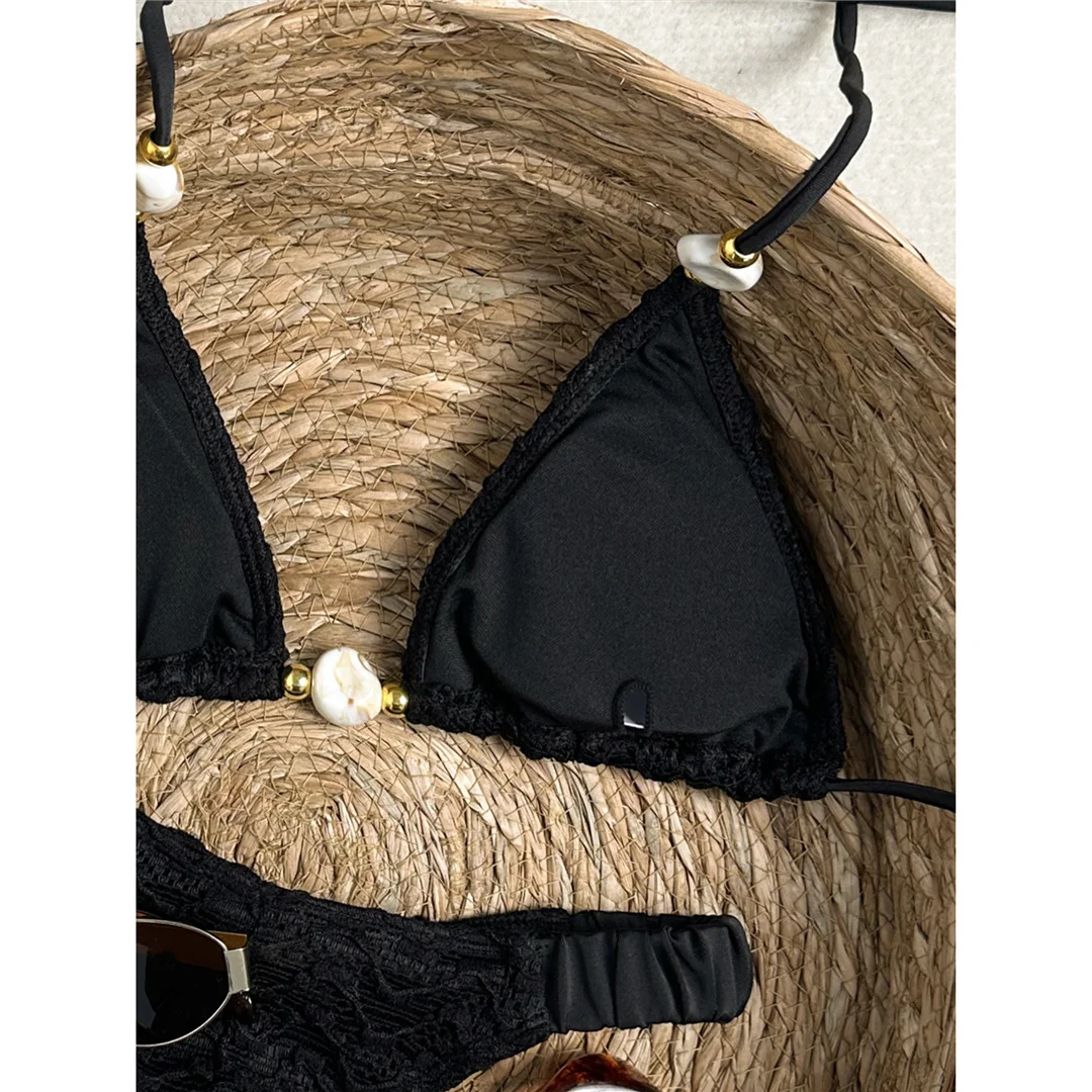 2026 Geknitterter Neckholder-Bikini Damen-Badeanzug zweiteiliger Bikini-Set gepolsterter Badeanzug Badebekleidung V8135 – Detail 14