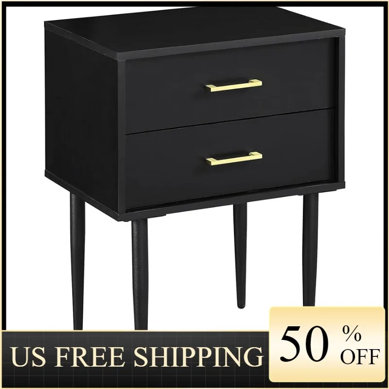 

Walker Edison Modern Olivia 2 Drawer Wood Rectangle Side Table Living Room Small End Accent Table, 20 Inch, Black