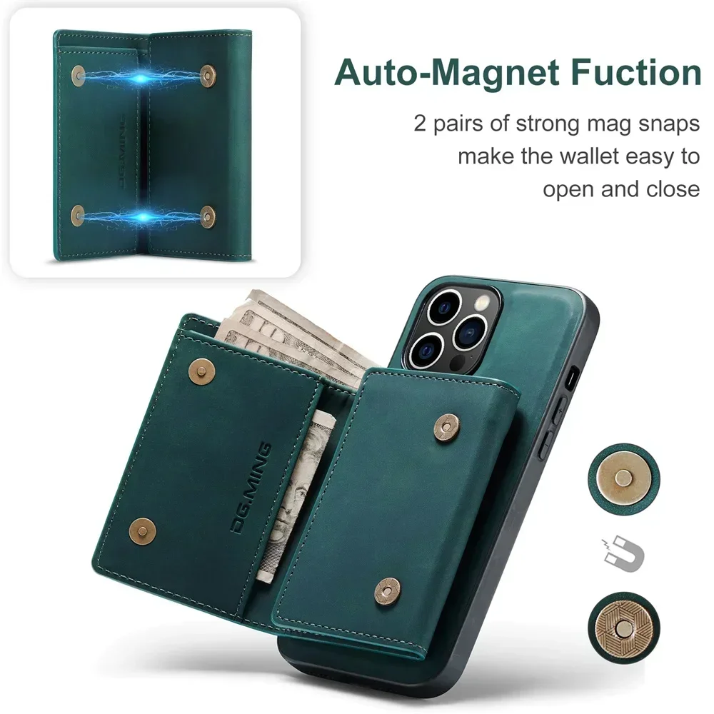 DG.Ming Retro Flip Leather Case For iPhone 17 16 15 14 13 12 11Pro Max XS Max 17e Wallet Magnetic Cover Coque Hoesje Detachable