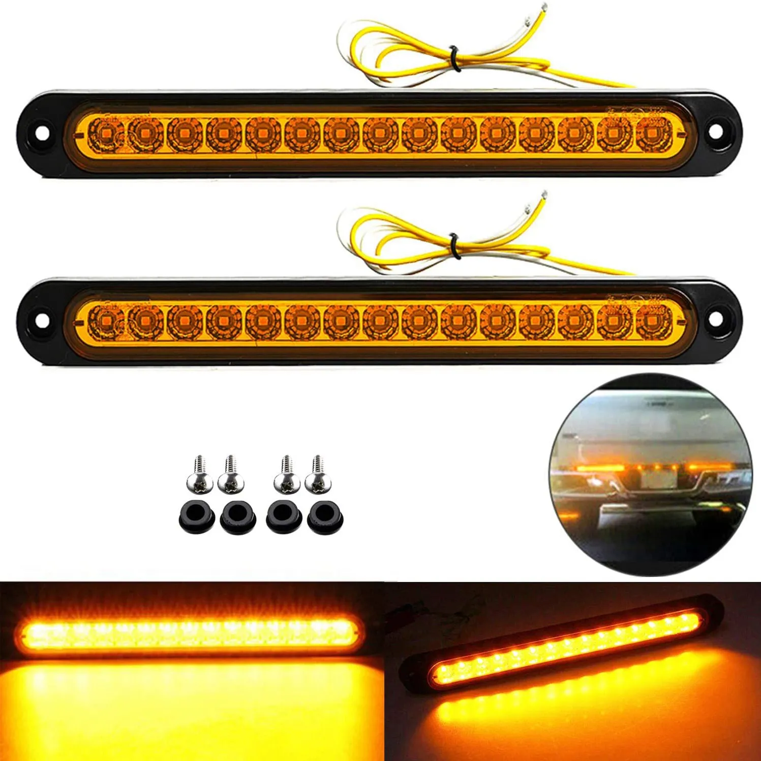 2Pcs 10Inch 15 LED Trailer Light LED Stop Turn Tail Light Third Brake Bar Strip for Heavy Duty Boats Trucks Amber