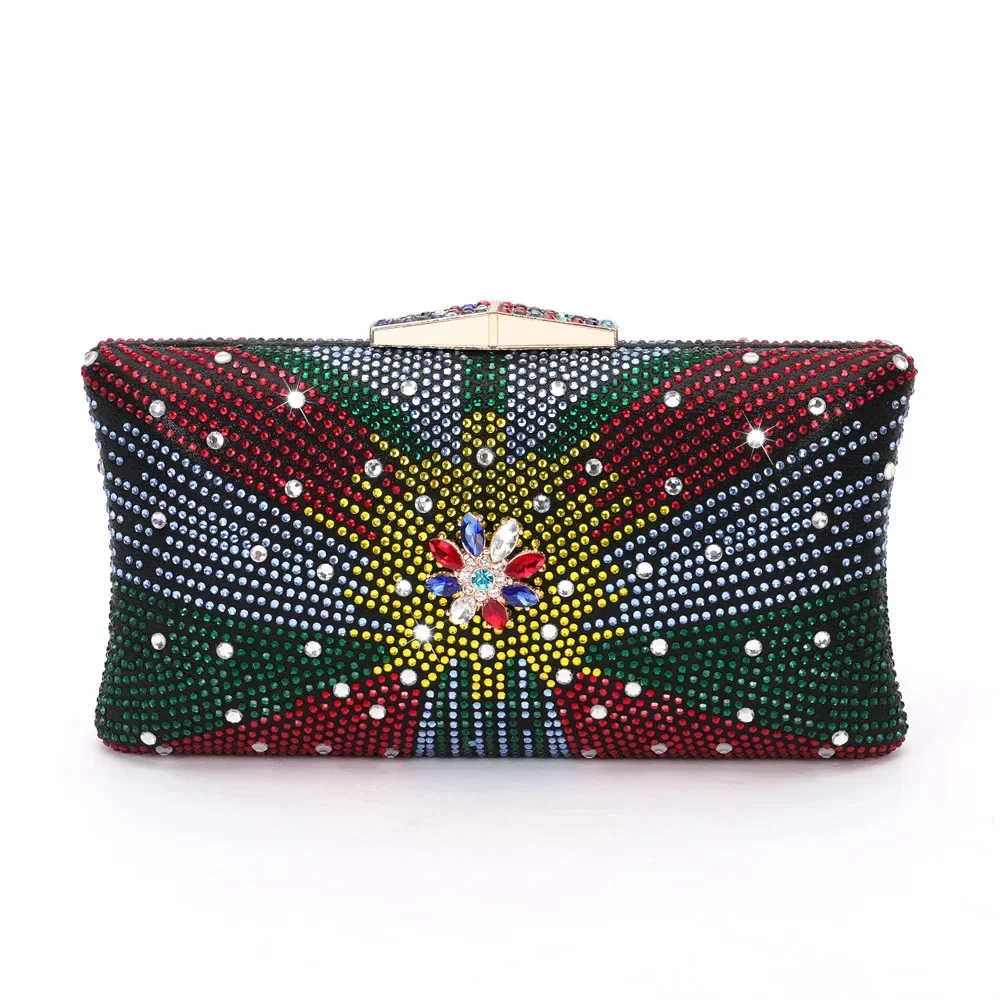 

XIYUAN Colorful Fashion Flower Clutches Diamond Party Handbag Wedding Bridal Dinner Purse Woman Crystal Gala Toted Evening Bag