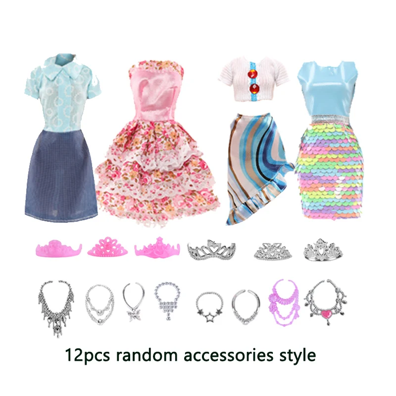 16 stücke Set 30cm Puppe Kleidung und Accessoires gehören 4 Mode Kleider 6 Krone 6 Halskette für Barbie Spielzeug für Mädchen, verkleiden