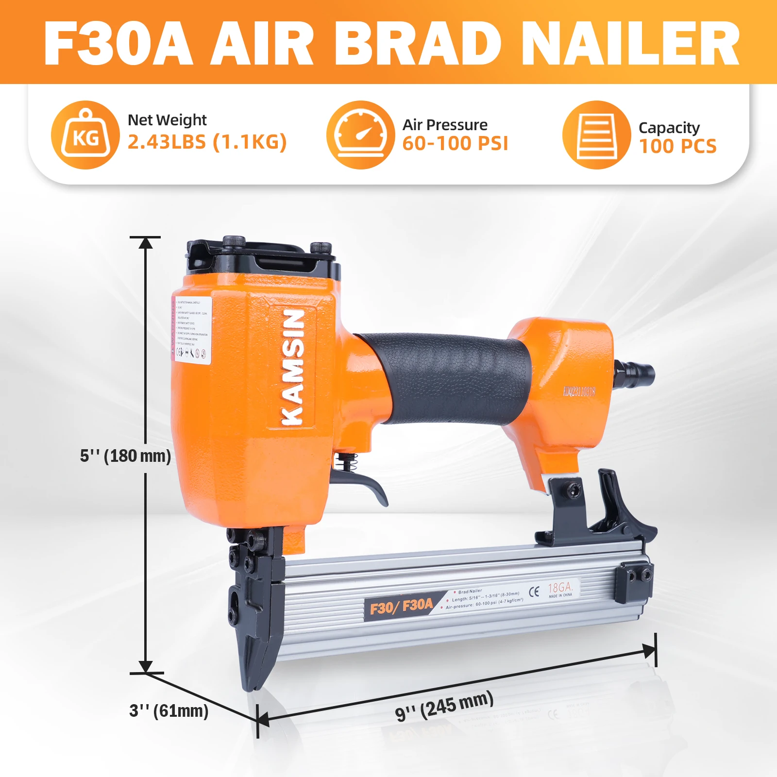 KAMSIN 18 Gauge F30A Air Power Brad NailerPneumatische spijkermachine F30A, lucht schiethamer voor timmerwerk 4-8Mpa