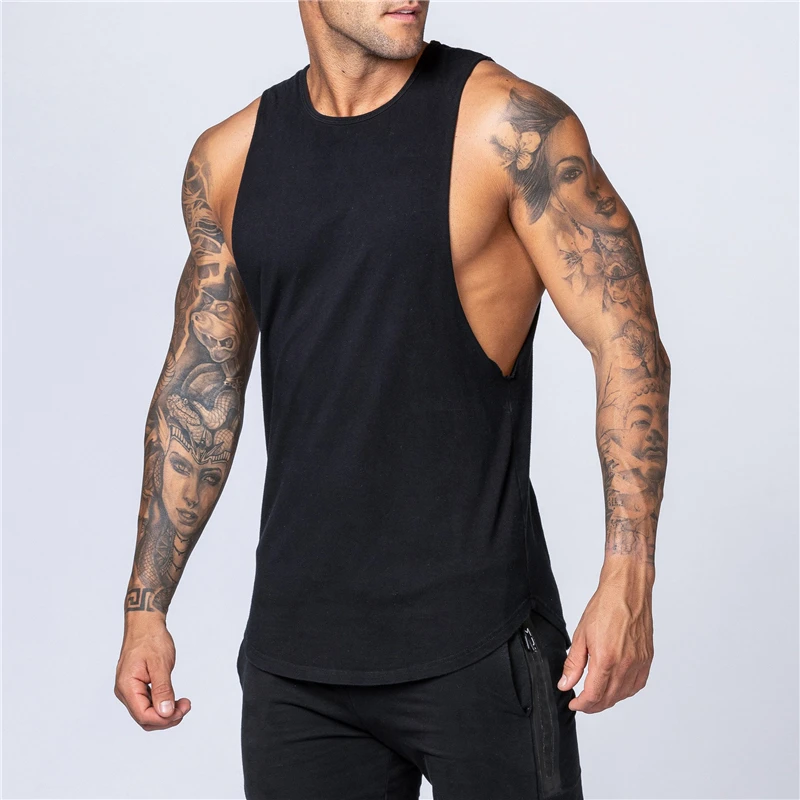 Mens Gym Clothing Summer Fitness Cotton Tank Top Men Jogging Bodybuilding Sleeveless Shirt Breathable O-Neck Running Muscle Vest