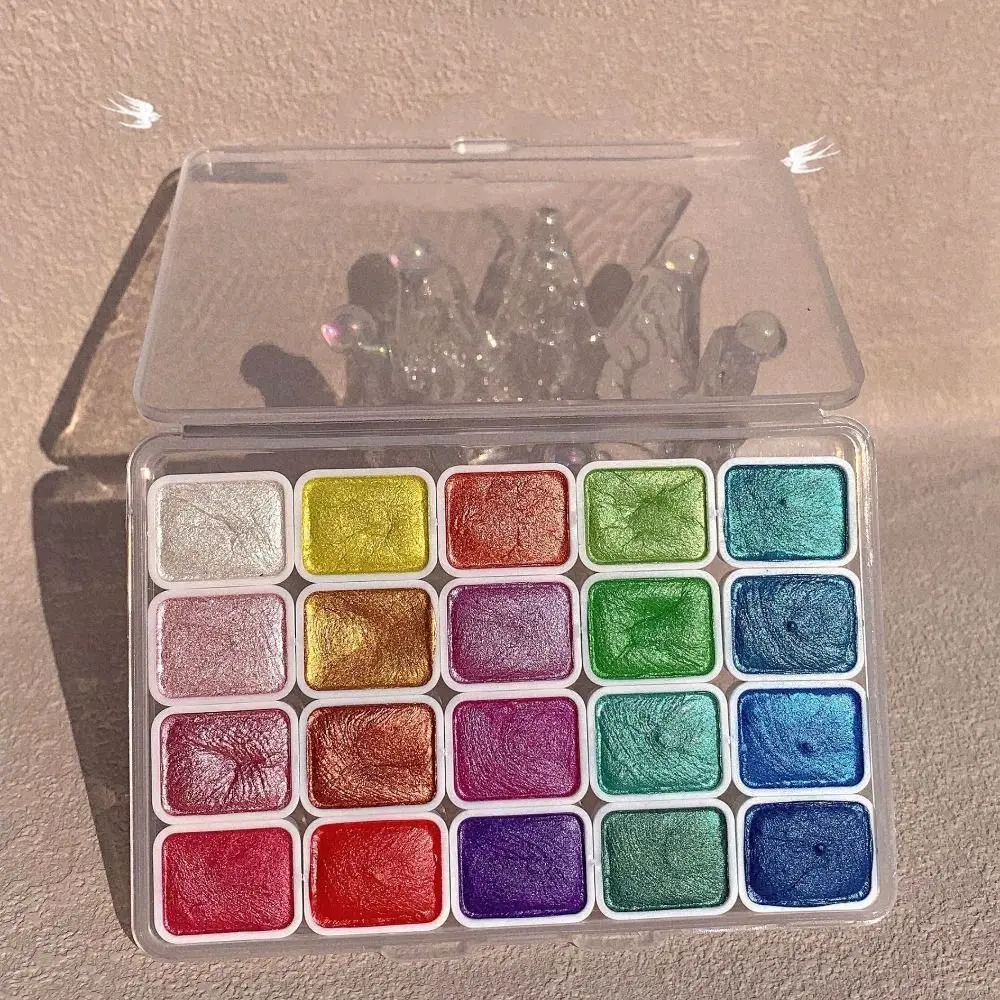 Imagem -04 - Conjunto de Pintura em Aquarela Perolado Cores Metálicas Paleta de Tinta Sólida Glitter Art Supplies 20 Cores