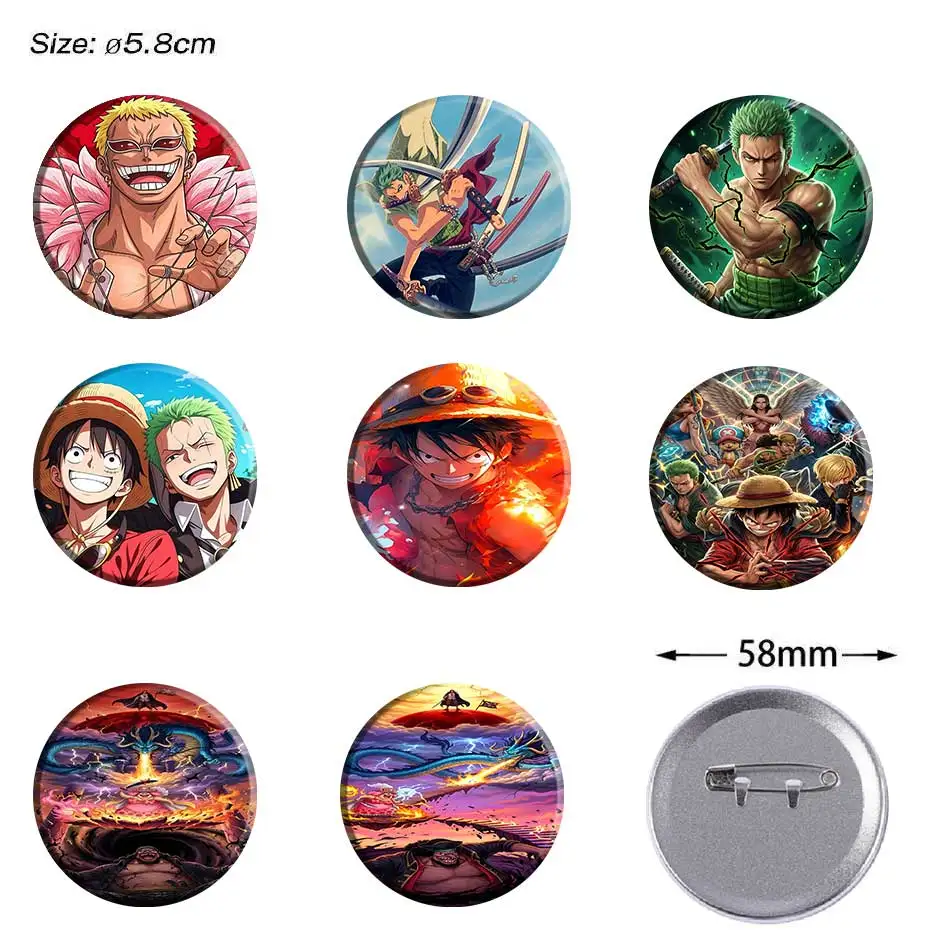 

One Piece Anime Badge Luffy Trafalgar Law Eustass Kid 12 Types Pins Brooch Collection Pirate King Manga Merchandise Collect Gift