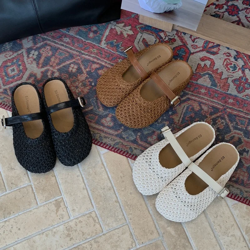 Women's Baotou Slippers Summer 2026 New Fashion Leather Casual Women's Shoes Large Size Weave Slippers For Ladies