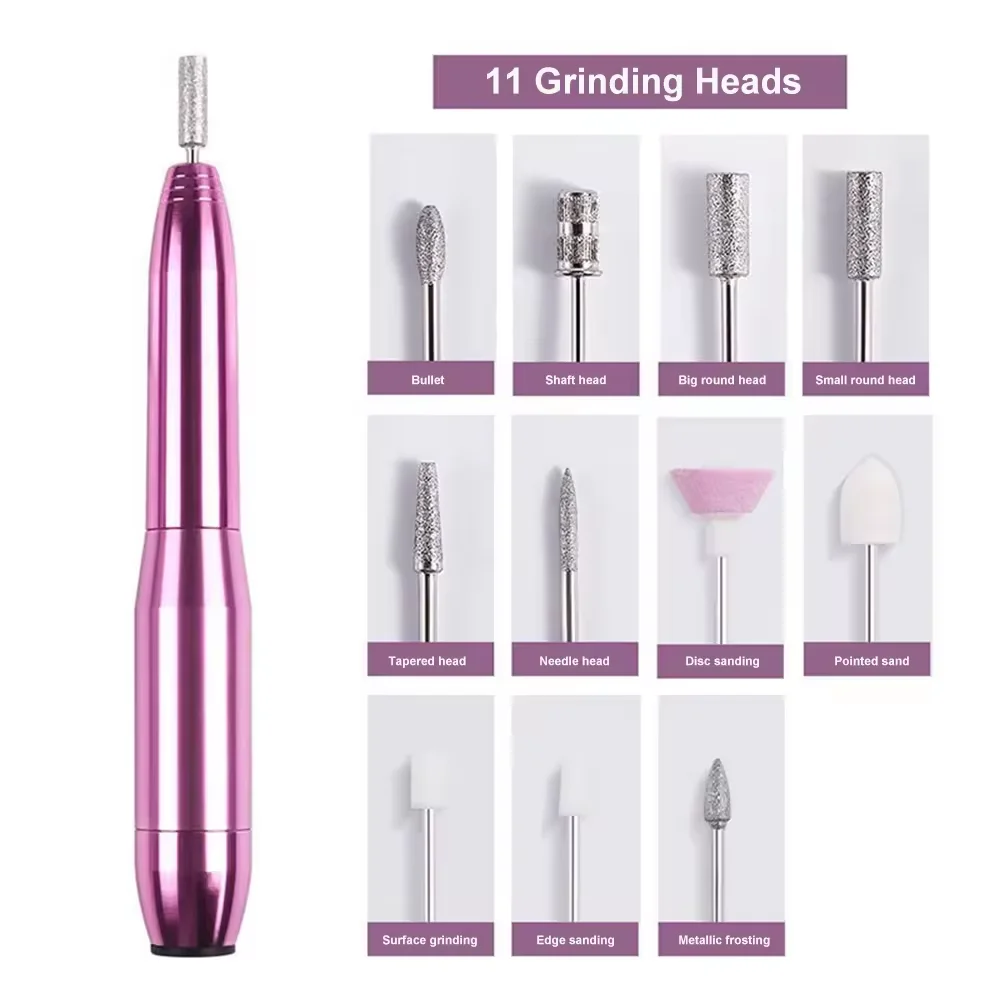 プロの電動ネイルドリル,電動フライス盤,ファイルセット,ドリルビット,ジェルポリッシュリムーバー,ツール