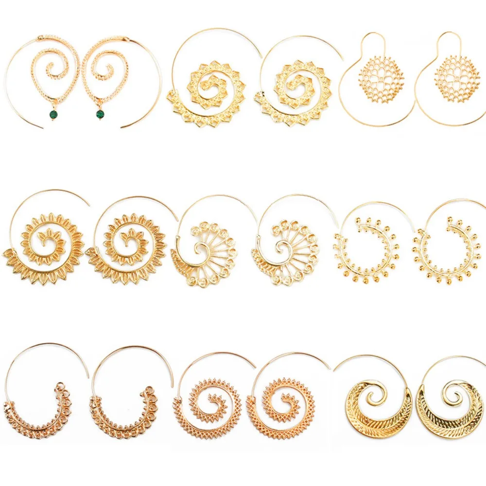 1pair Exaggerated Personality Vortex-shaped Earrings in Various Circular Spiral Designs with Gemstone Inlays