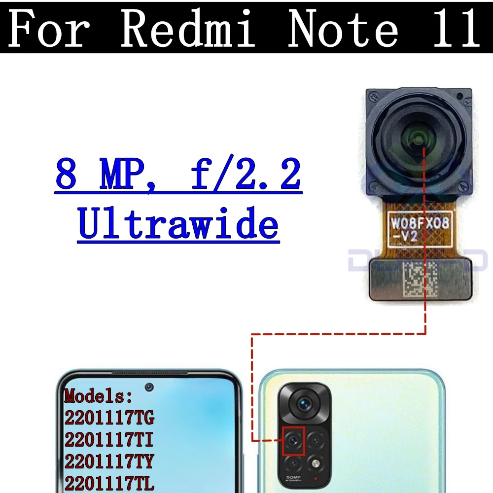 Original Tested Back Big Rear Main Camera Module For Xiaomi Redmi Note 11 Small Facing Front Camera Flex Cable Note11 50MP