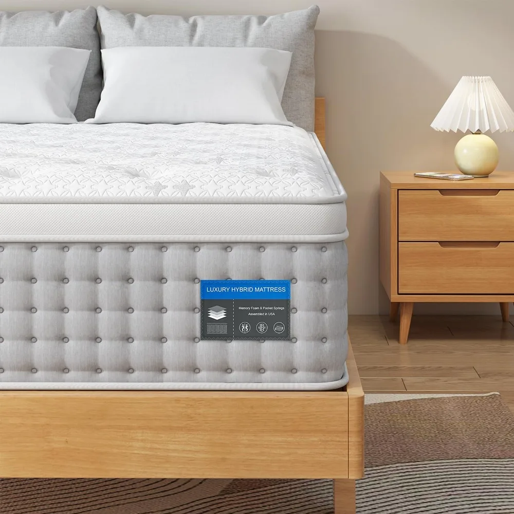 14 Inch Luxury Hybrid Mattress in a Box with Gel Memory Foam, Pressure Relief Individual Wrapped Coils King Size Mattress