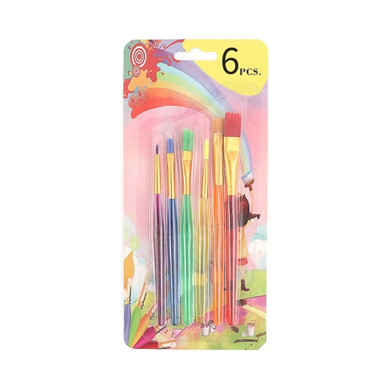 6Pcs Candy Color Paint Brush Fine/Flat Tip, Plastic Paint Brush Children Paintbrush for Acrylic Watercolor Painting