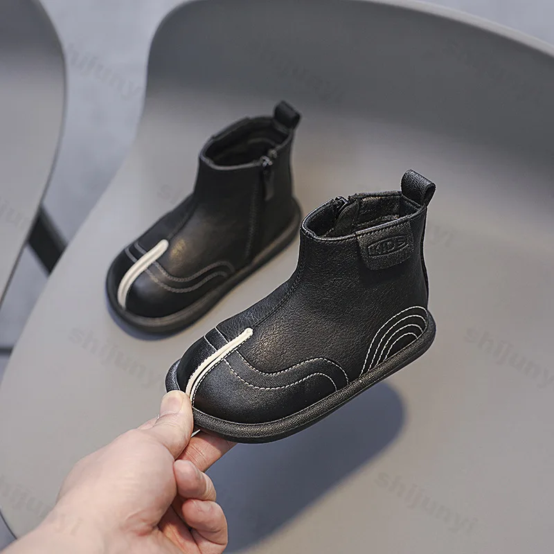 Baby Stiefeletten Retro Mode Design Kinder Flachen Boden Kurze Stiefel 2025, Herbst Winter Warme Kinder Weiche Leder Chelsea Stiefel
