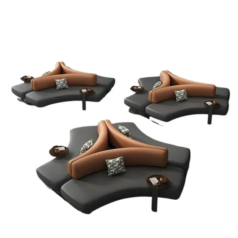 Hotel lobby sofa, business reception bank lounge area waiting leather sofa 4
