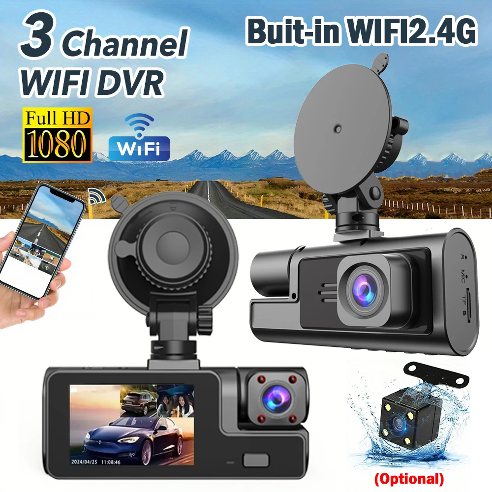 

Car DVR WIFI Dash Cam for Cars 3 Channel Video Recorder Portable 1080P Rear View Camera for Vehicle G-Sensor Car accessory