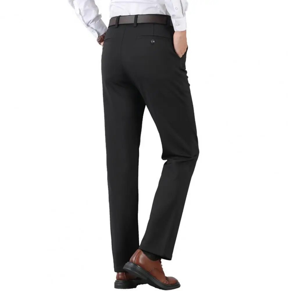 Business Fashion Suit Pants Men Spring Autumn Light Elastic Thick Casual Pants Straight Solid Color Regular Male Dress Trousers