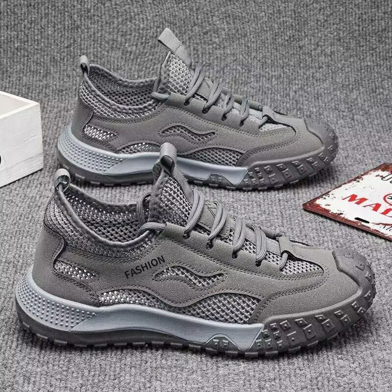 

Мужские летние дышащие защитные туфли: легкие, с защитой от проколов, со стальным носком, без шнурков, повседневные, с кожаными вставками, круглый носок