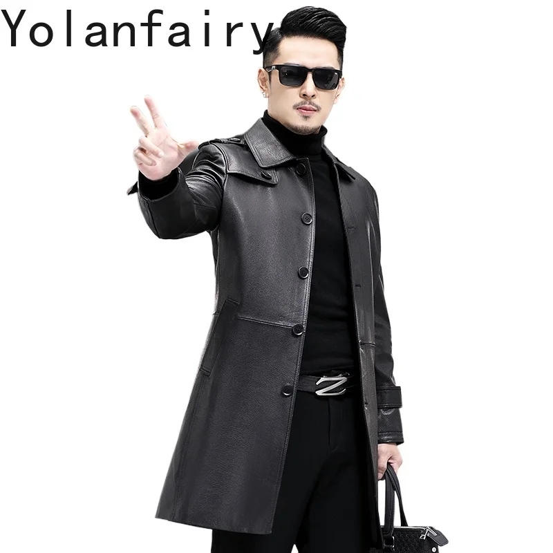 

YOLANFAIRY куртка из 100% натуральной кожи, мужская осенне-зимняя куртка средней длины из натуральной козьей кожи, мужские ветровки с лацканами