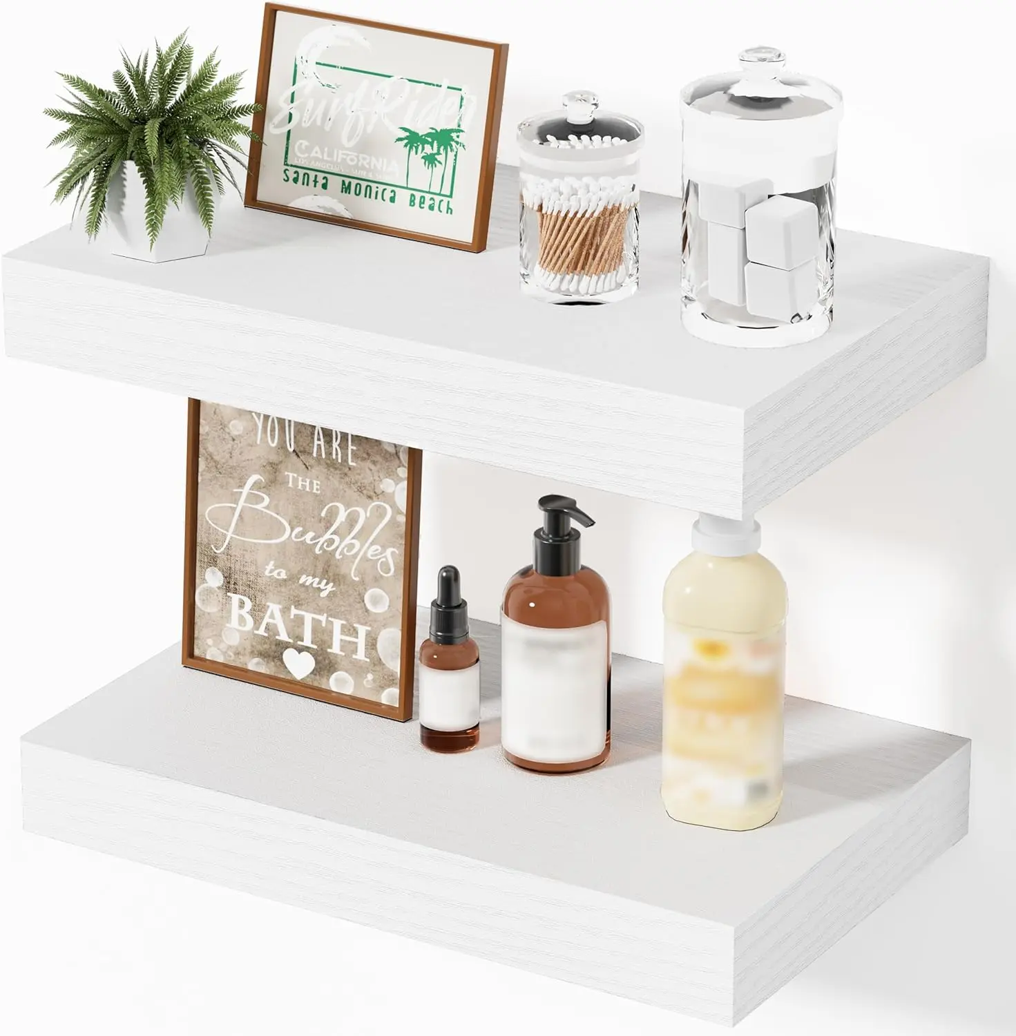 

Набор из 2-х плавающих полок, белые деревянные настенные полки для ванной, спальни, гостиной, современный дизайн со скрытыми кронштейнами, 12x7x1.5 дюймов