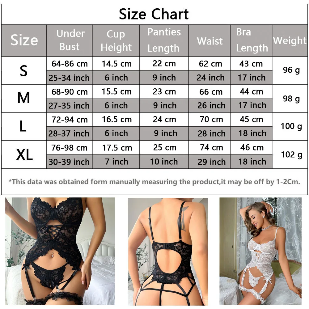 Sexy Black Crotchless Lingerie Women Lace Hollow Bodysuit Erotic Costumes Teddy Stripper Outfit Deep V Exotic Porn Underwear Set