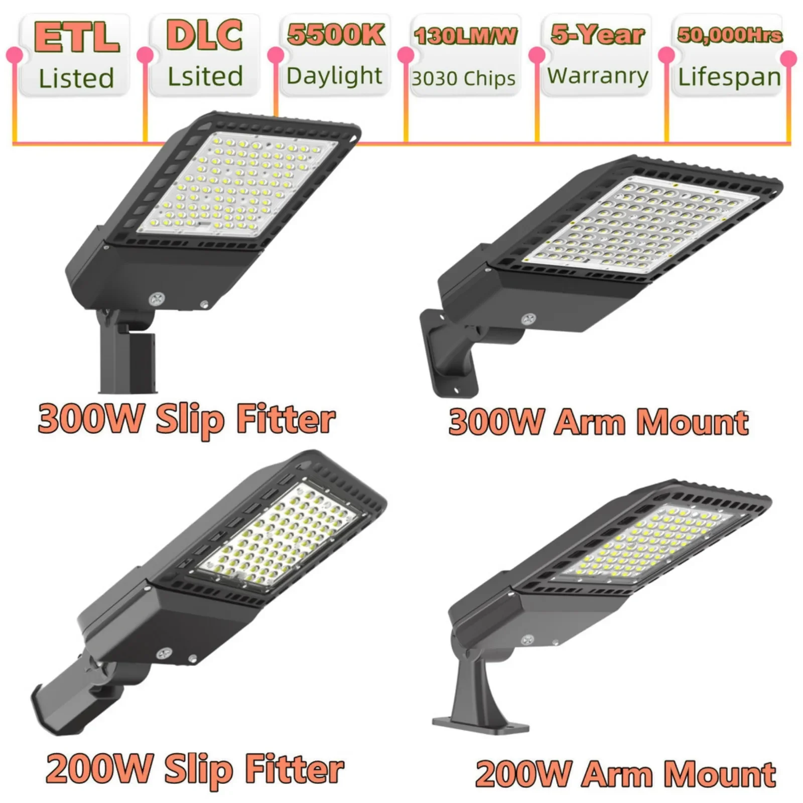 

300W LED Parking Lot Light with Dusk to Dawn Photocell 200W Shoebox Area Lights united states