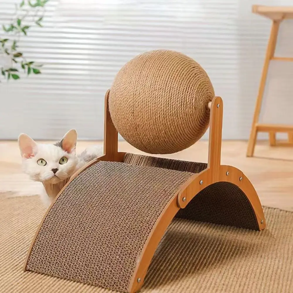 Corrugated Paper Sisal Cat Scratching Ball Wear-Resistant Wood/Sisal Cat Grinding Paw Balls Ferris Wheel Shape Brown