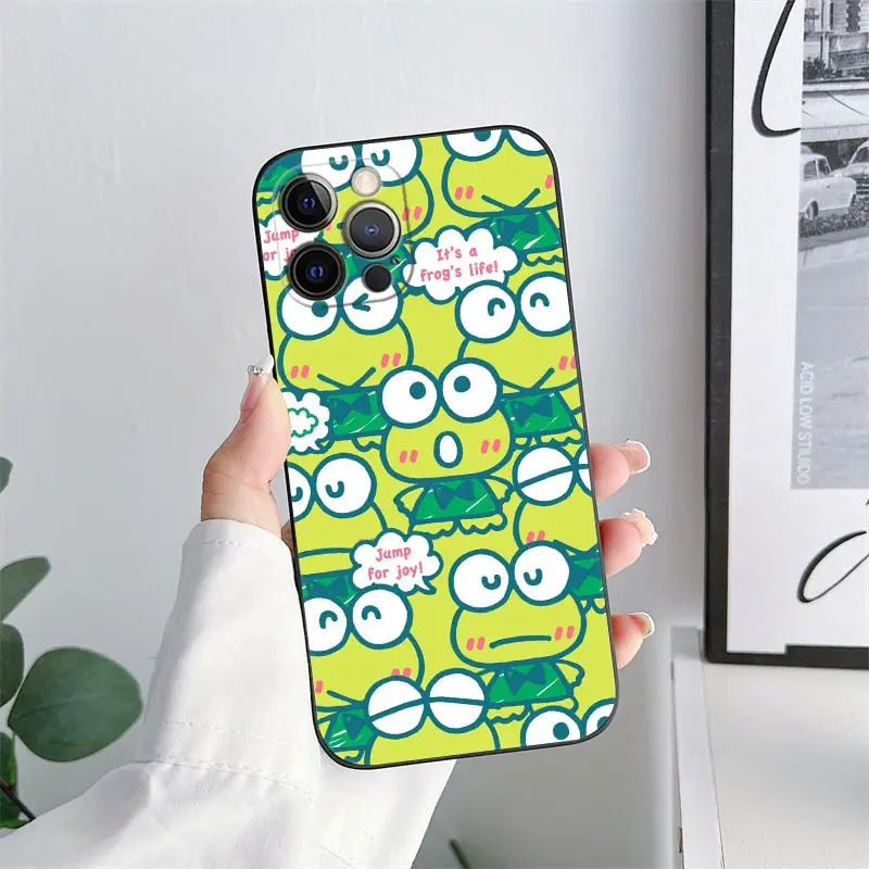 Cartoon Keroppi Green Frog Phone Case for iPhone 11 15 Pro Max Case Coque 14 Plus 13 Pro 12 11 X S XR 7 8 SE 2020 TPU Soft Cover